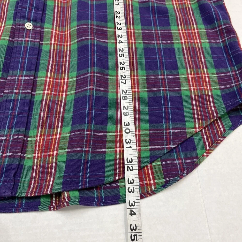 Polo Ralph Lauren Shirt Men XL Purple Green Plaid Button Down Shirt Logo‎ Preppy